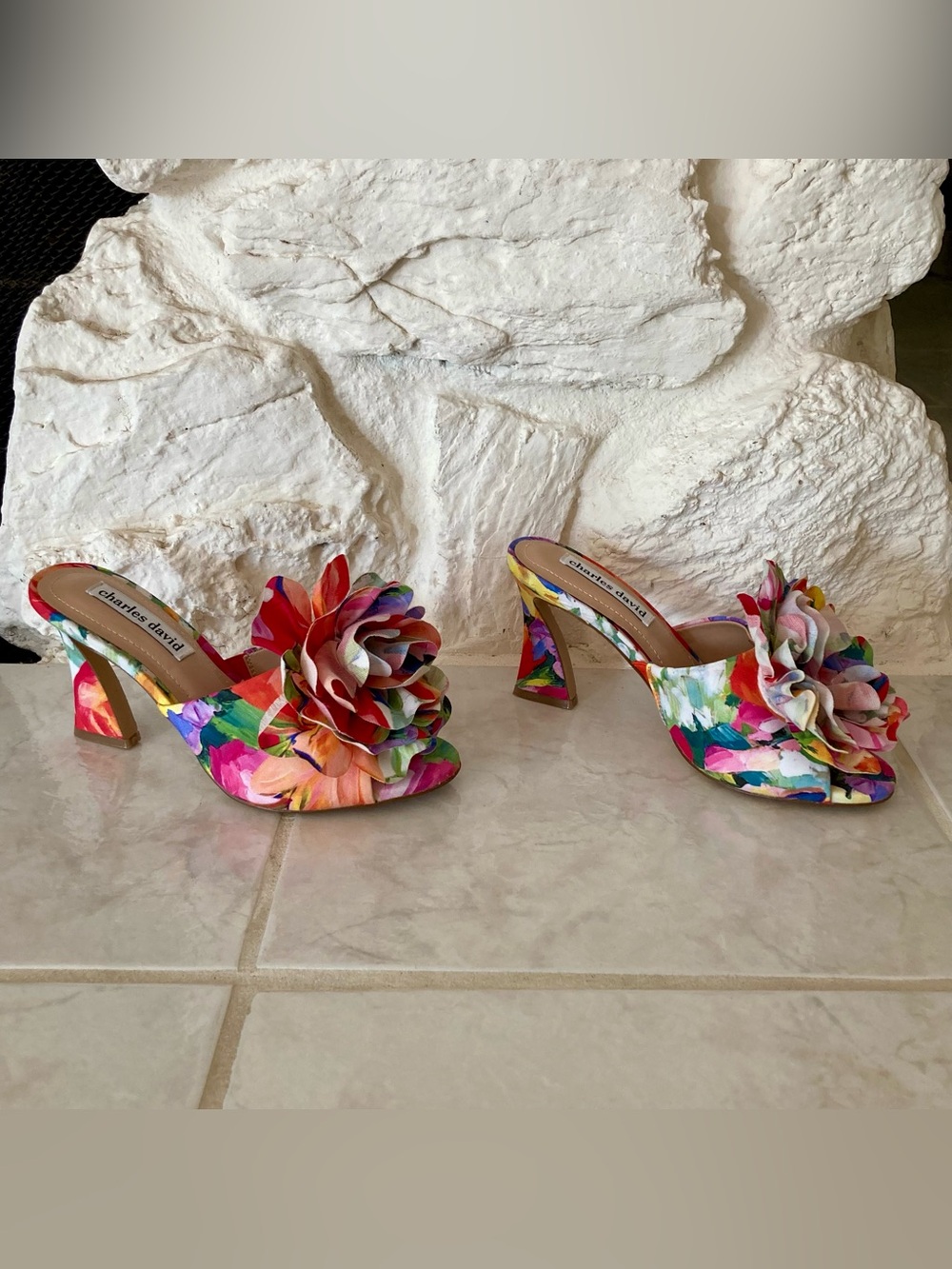 NWOT Charles David Kam Womens Round Peep Toe Spool Heel Pumps - Multicolored